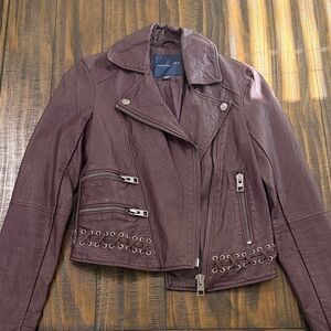 Plum Faux Leather Jacket with Detail